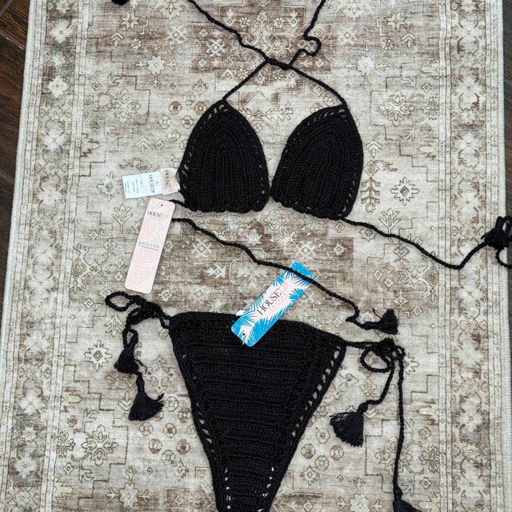 House of CB Rheya Black Crochet Bikini NWT
